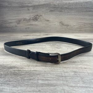 Vintage Brooks Brothers Leather Belt Sz 34 Solid Bronze Belt Buckle Black Brown